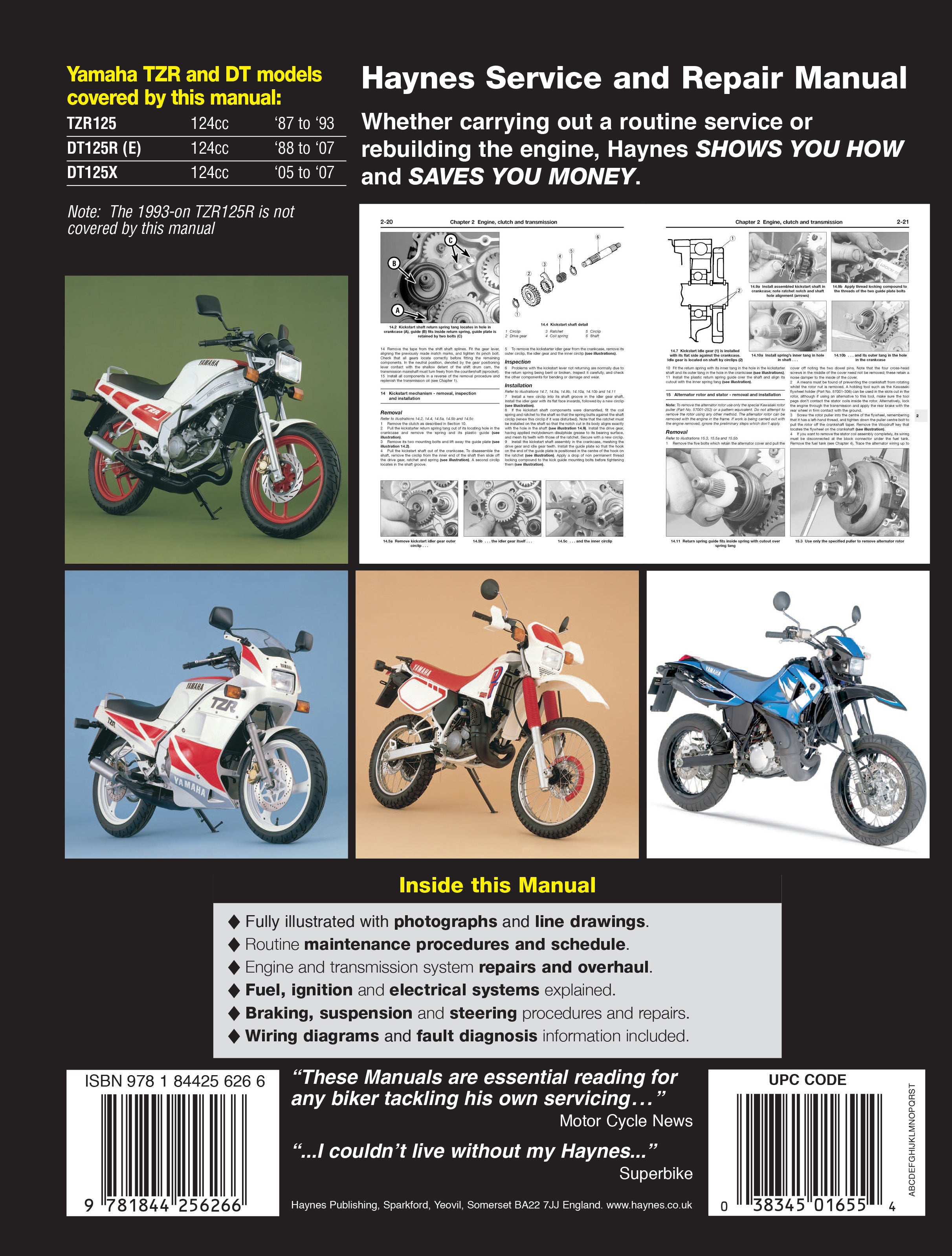 Yamaha TZR125 (87 - 93) & DT125R/X (88 - 07) Haynes Repair Manual - Digital Edition