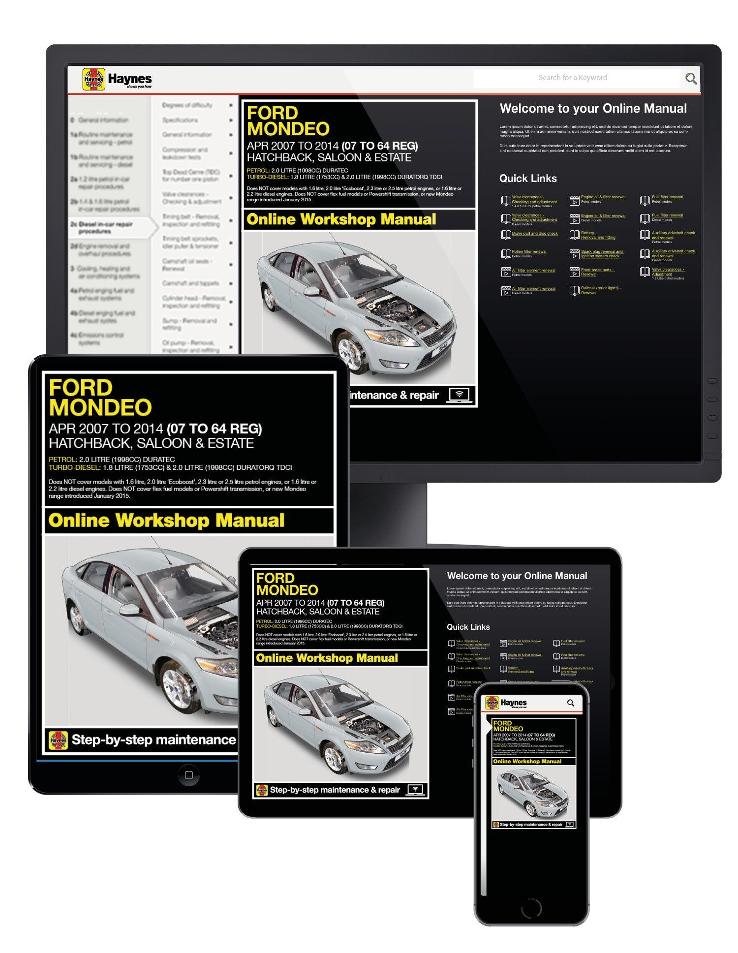 Ford Mondeo Petrol & Diesel (Apr 2007-2014) Haynes Online Manual