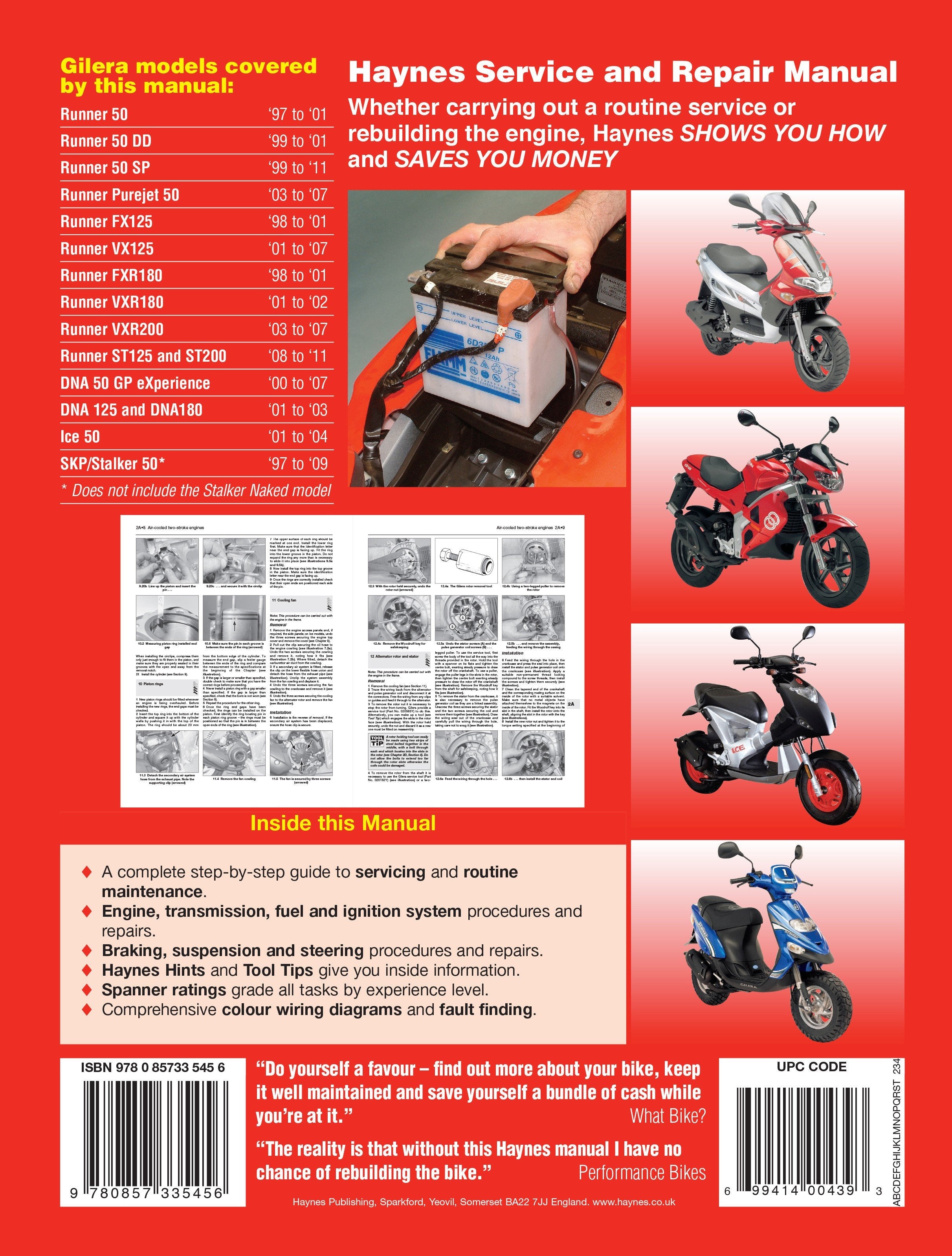 Gilera Runner, DNA, Ice & SKP/Stalker (97 - 11) Haynes Repair Manual - Digital Edition