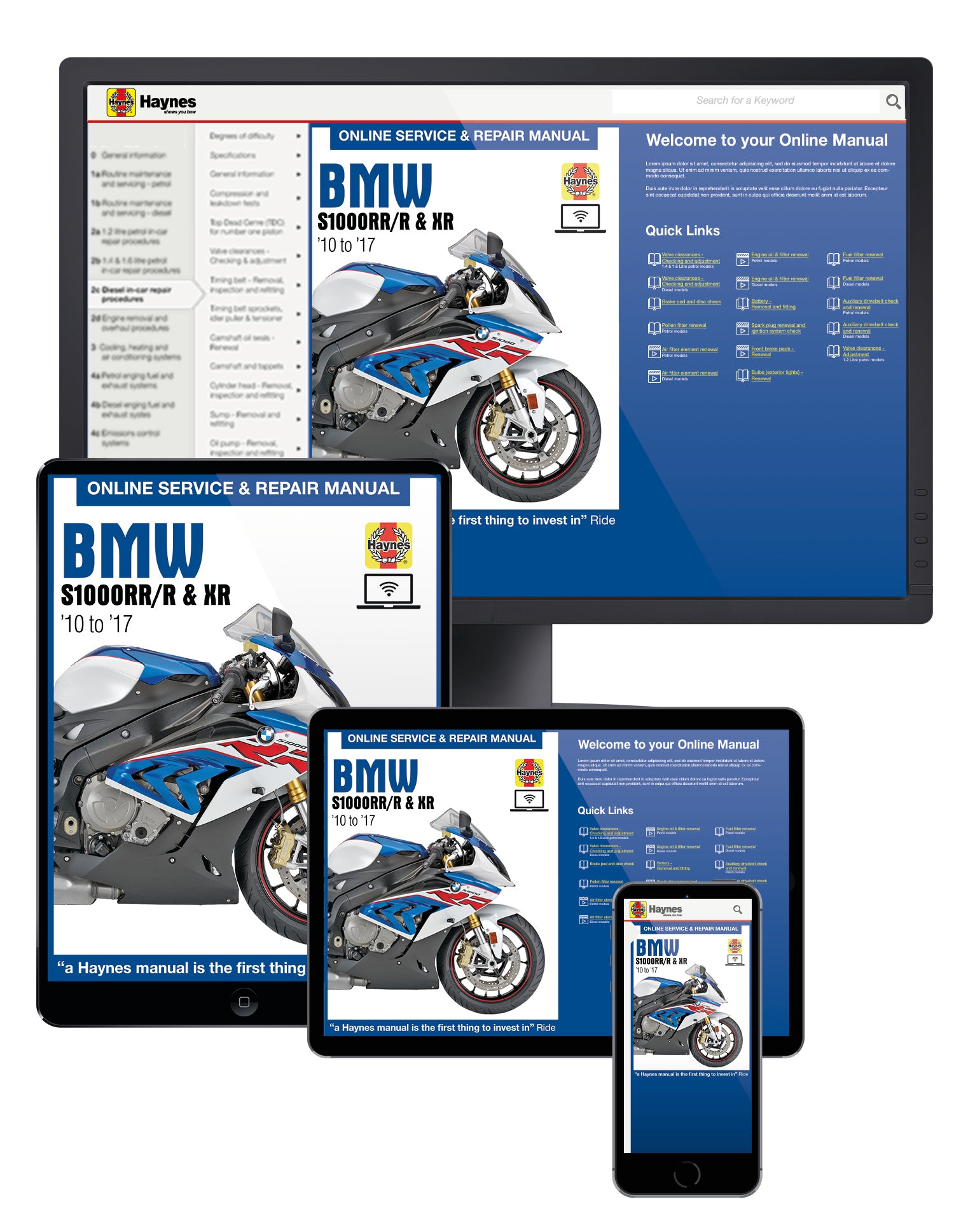 BMW S1000RR/R & XR (2010 to 2017) Haynes Online Manual