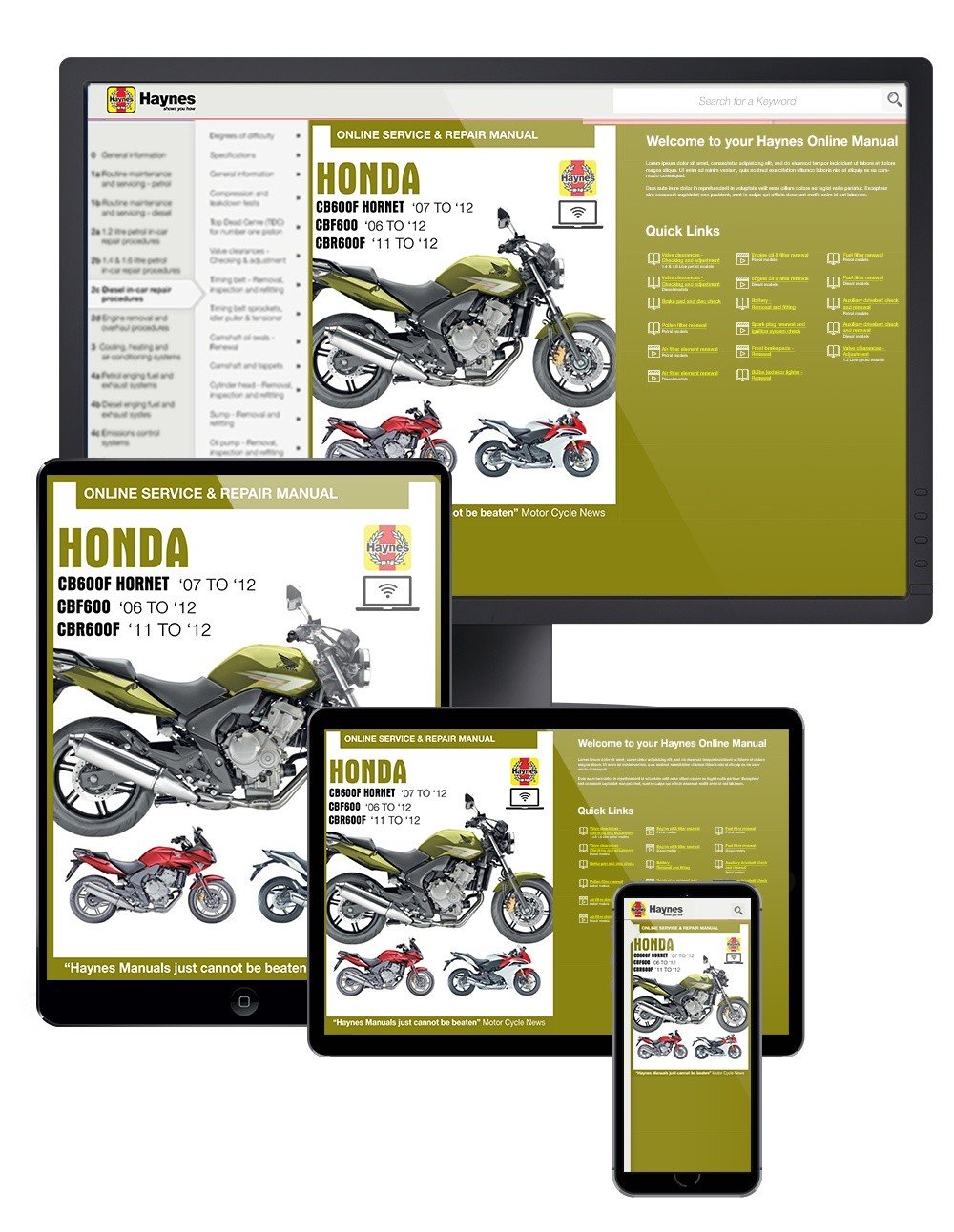 Honda CB600 Hornet, CBF600 & CBR600F (2007-2012) Haynes Online Manual