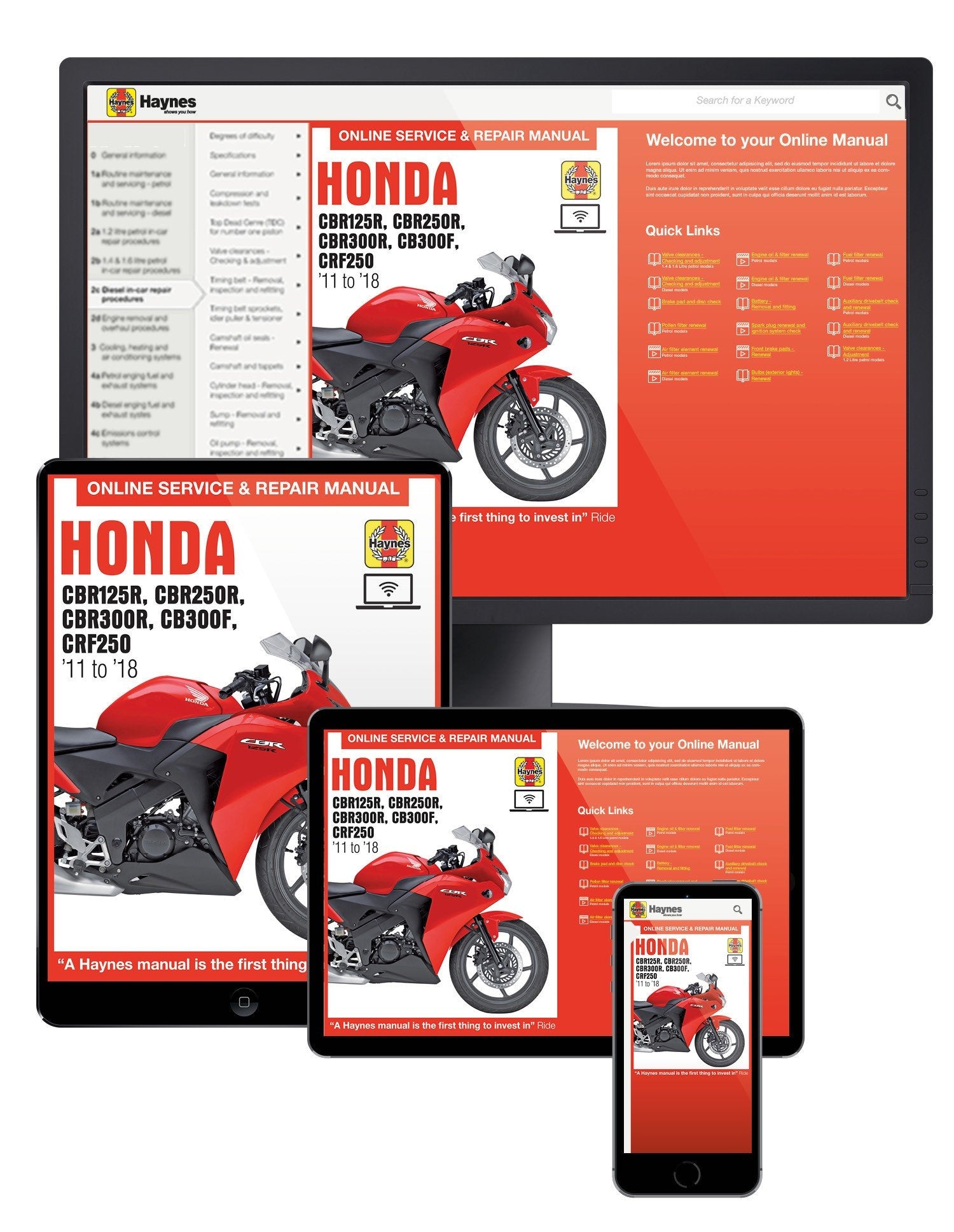 Honda CBR125/250/300R, CB300F & CRF250L/M (2011-2018) Haynes Online Manual