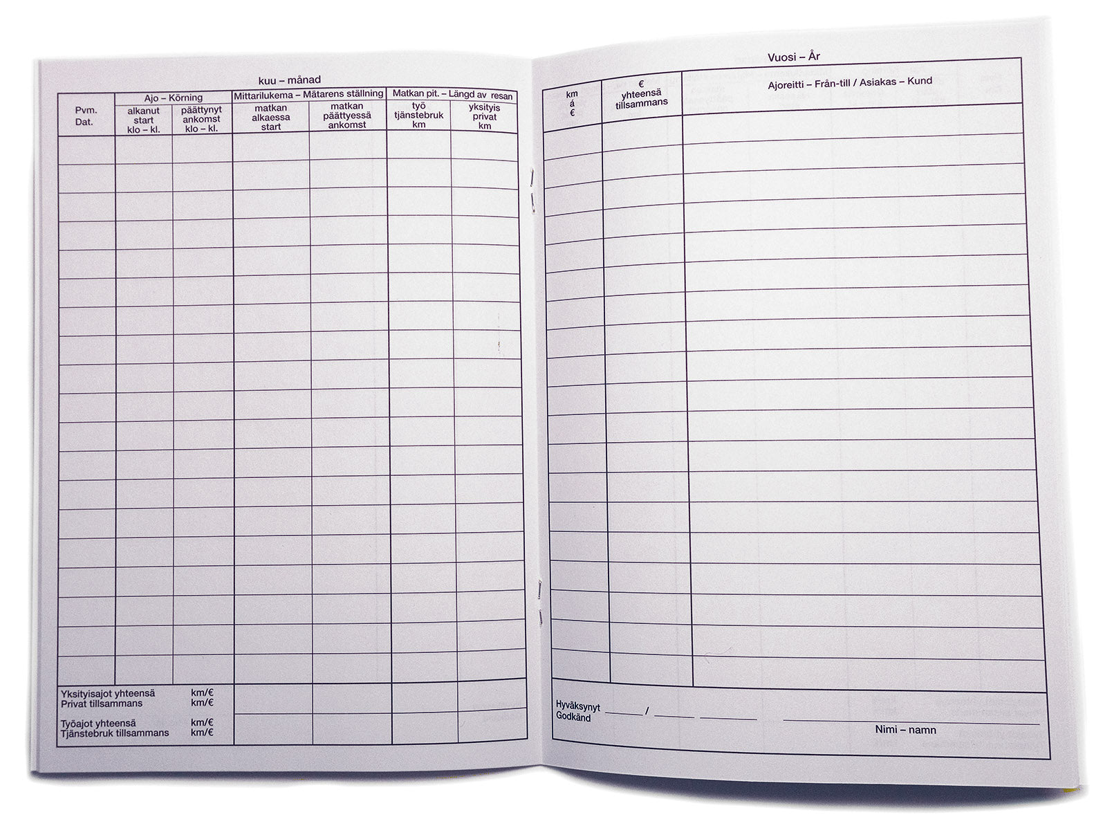 Ajopäiväkirja 187 A5 mvk 32 s 2-kielinen