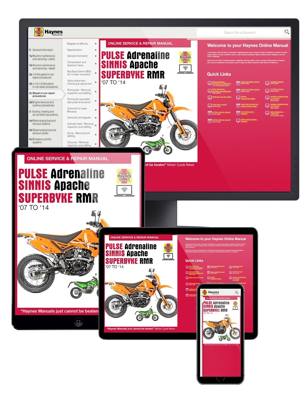 Pulse Adrenaline, Sinnis Apache, Superbyke RMR (2007-2014) Haynes Online Manual
