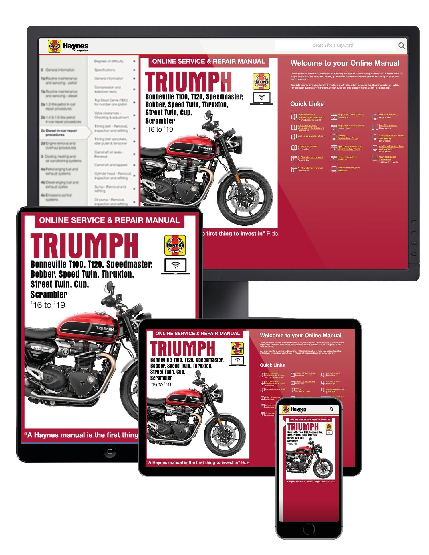 Triumph Bonneville T100, T120, Bobber, Thruxton, Street Twin, Cup & Scrambler (16 - 19) Haynes Online Manual