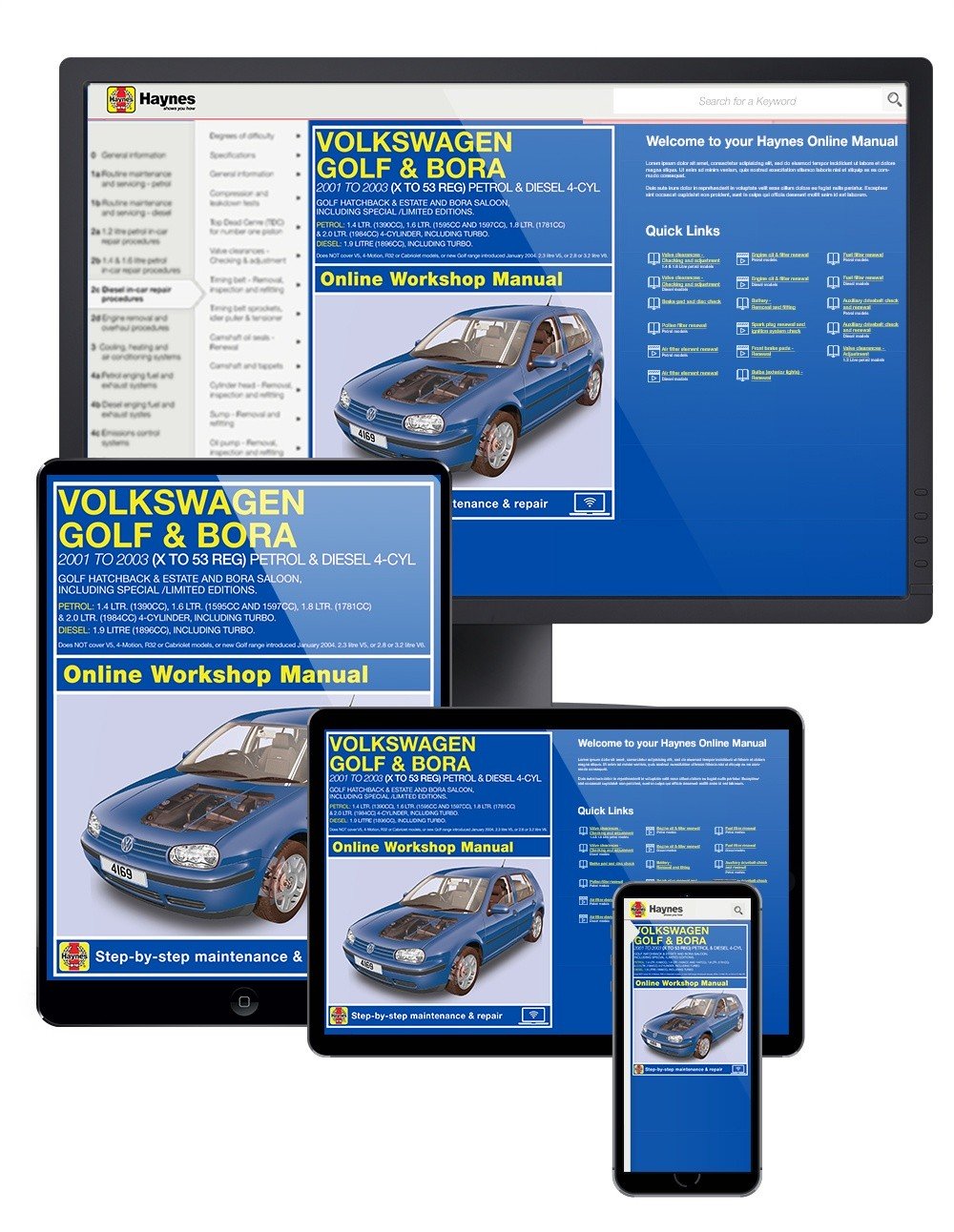 VW Golf and Bora 4-cyl Petrol & Diesel (2001-2003) Haynes Online Manual