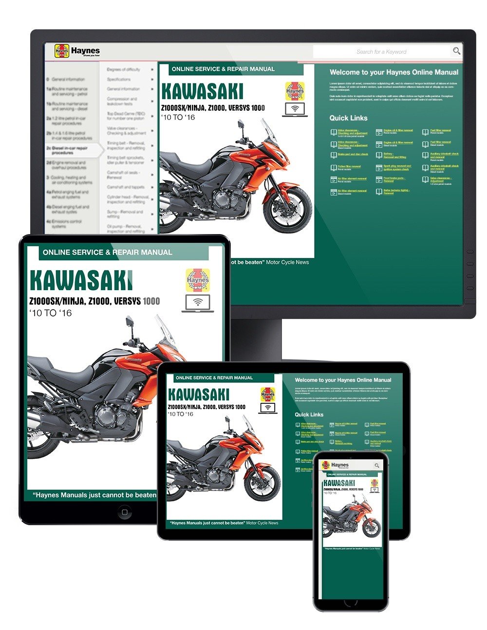 Kawasaki Z1000, Z1000SX &amp; Versys (2010-2016) Haynes Online Manual