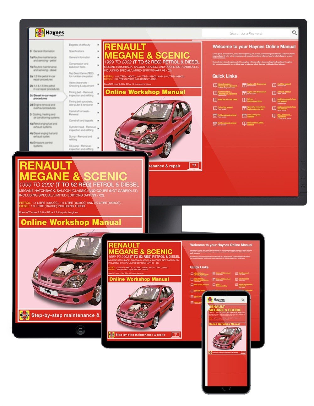 Renault Megane and Scenic Petrol & Diesel (Apr 1999-2002) Haynes Online Manual